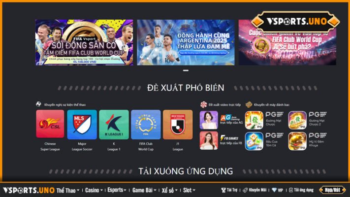 Màn hình chính của nền tảng cá cược