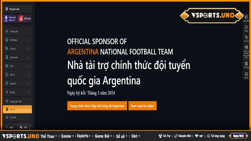 Nhà cái VTY03 trở thành nhà tài trợ chính thức đội tuyển quốc gia Argentina